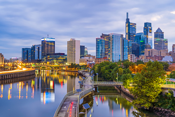 Philadelphia downtown city skyline, cityscape of  Pennsylvania USA